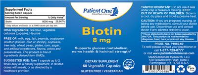 Photo of the Patient One 1 MediNutritionals Biotin 8 mg label