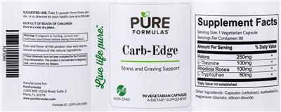 Photo of the PureFormulas Carb-Edge label