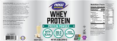 Photo of the NOW Sports Whey Protein Creamy Vanilla label