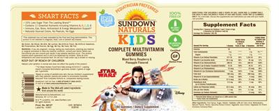 Photo of the Sundown Naturals Kids Complete Multivitamin Star Wars Gummies label
