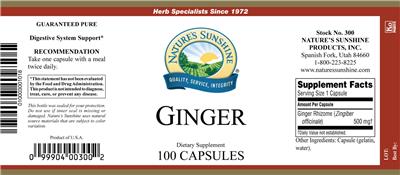 Photo of the Nature's Sunshine Ginger label