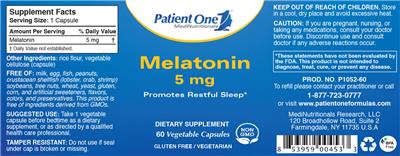 Photo of the Patient One 1 MediNutritionals Melatonin 5 mg label