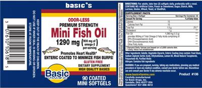 Photo of the Basic Vitamins Mini Fish Oil 1290 mg label