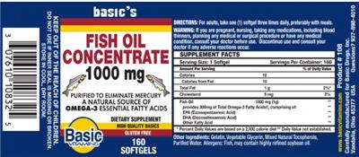 Photo of the Basic Vitamins Fish Oil Concentrate 1000 mg label