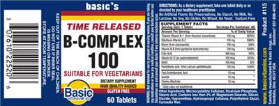 Photo of the Basic Vitamins B-Complex 100 Time Released label