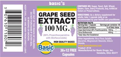 Photo of the Basic Vitamins Grape Seed Extract 100 mg label
