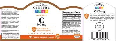 Photo of the 21st Century Chewable C 500 mg label