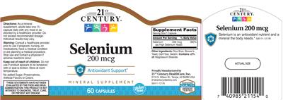 Photo of the 21st Century Selenium 200 mcg label