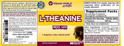 Photo of the Vitamin World L-Theanine 200 mg label