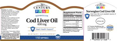 Photo of the 21st Century Norwegian Cod Liver Oil 400 mg label