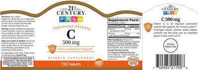 Photo of the 21st Century C 500 mg label
