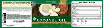 Photo of the Vitamin World Extra Virgin Coconut Oil label