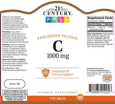 Photo of the 21st Century C 1000 mg label
