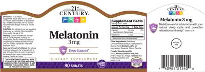 Photo of the 21st Century Melatonin 3 mg label