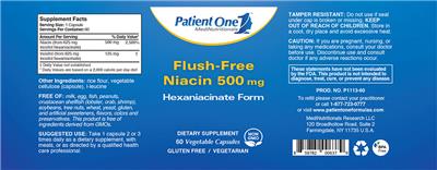 Photo of the Patient One 1 MediNutritionals Flush-Free Niacin 500 mg label