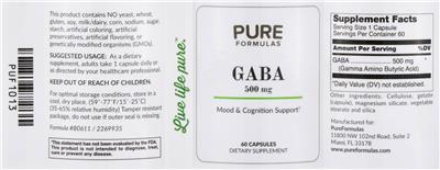 Photo of the PureFormulas GABA 500 mg label