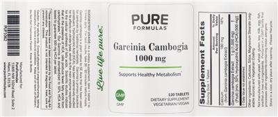 Photo of the PureFormulas Garcinia Cambogia 1000 mg label