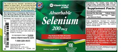 Photo of the Vitamin World Absorbable Selenium 200 mcg label