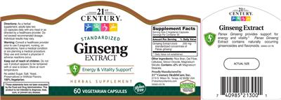 Photo of the 21st Century Ginseng Extract label