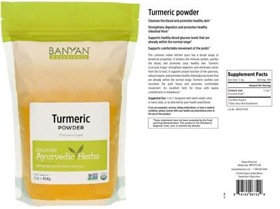 Photo of the Banyan Botanicals Turmeric Powder label