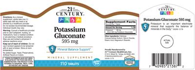 Photo of the 21st Century Potassium Gluconate 595 mg label