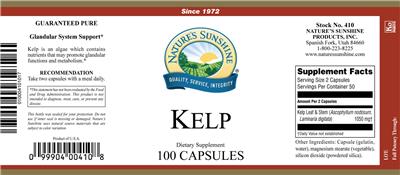 Photo of the Nature's Sunshine Kelp label