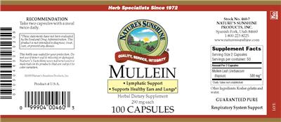 Photo of the Nature's Sunshine Mullein 290 mg label
