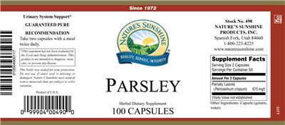 Photo of the Nature's Sunshine Parsley label