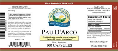 Photo of the Nature's Sunshine Pau D'Arco label