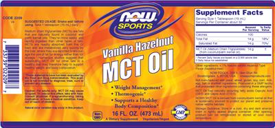 Photo of the NOW Sports Vanilla Hazelnut MCT Oil label