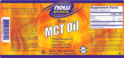 Photo of the NOW Sports Pure MCT Oil label