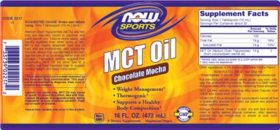 Photo of the NOW Sports MCT Oil Chocolate Mocha label
