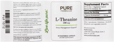 Photo of the PureFormulas L-Theanine 100 mg label
