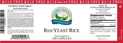 Photo of the Nature's Sunshine Red Yeast Rice label