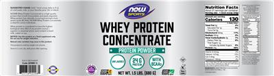 Photo of the NOW Sports Whey Protein Concentrate Unflavored label