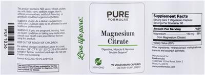 Photo of the PureFormulas Magnesium Citrate label