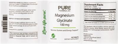 Photo of the PureFormulas Magnesium Glycinate 100 mg label
