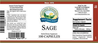 Photo of the Nature's Sunshine Sage label