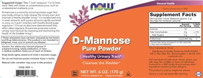 Photo of the NOW D-Mannose Pure Powder label