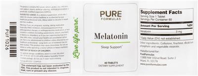 Photo of the PureFormulas Melatonin label