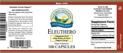 Photo of the Nature's Sunshine Eleuthero label