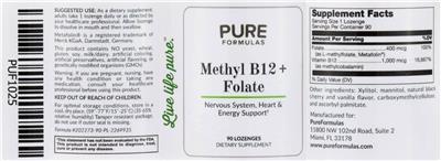 Photo of the PureFormulas Methyl B12 + Folate label