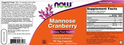 Photo of the NOW Mannose Cranberry label