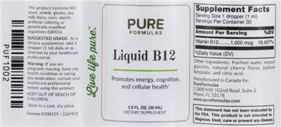 Photo of the PureFormulas Liquid B12 label