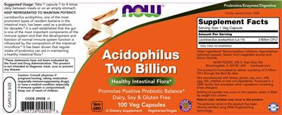 Photo of the NOW Acidophilus Two Billion label