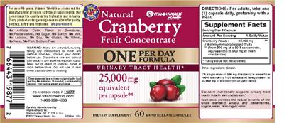 Photo of the Vitamin World Natural Cranberry Fruit Concentrate label