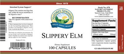 Photo of the Nature's Sunshine Slippery Elm label