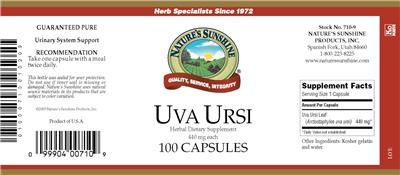 Photo of the Nature's Sunshine Uva Ursi 440 mg label