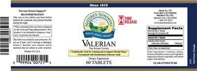 Photo of the Nature's Sunshine Valerian Time Release label