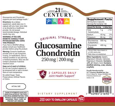 Photo of the 21st Century Glucosamine 250 mg Chondroitin 200 mg label